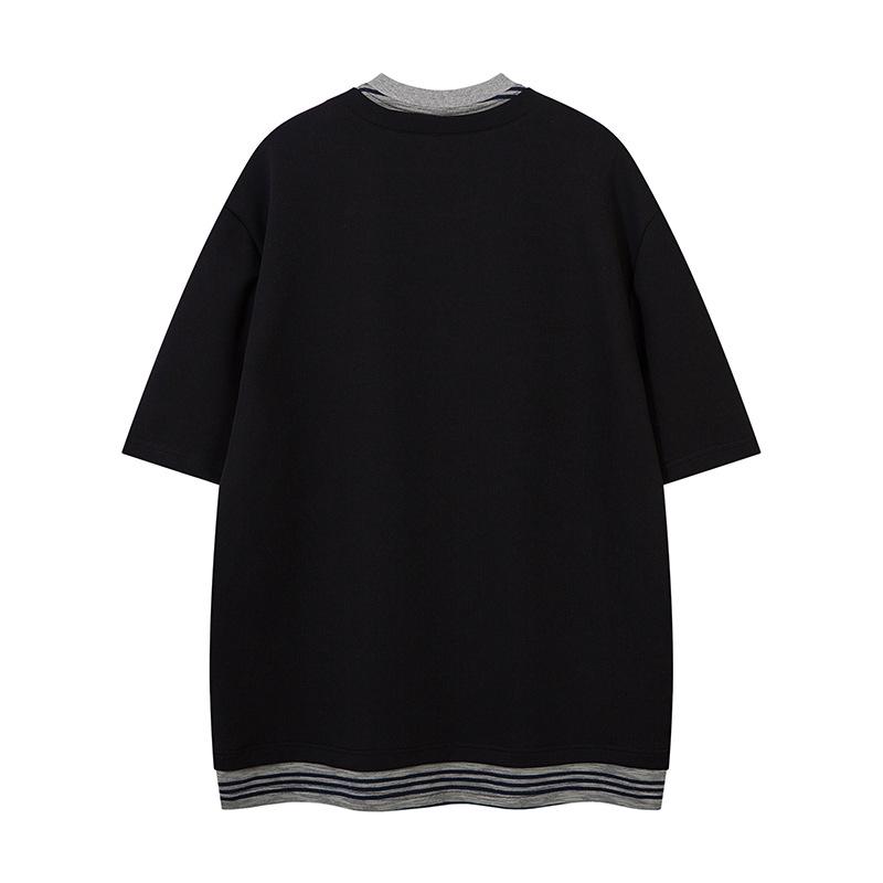 Men's Casual Short Sleeve Color Block Crew Neck T-Shirt with Embroidered Tie Design