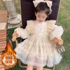 Girls Princess Dress Long Sleeve Solid Color Party Kids 100-140cm