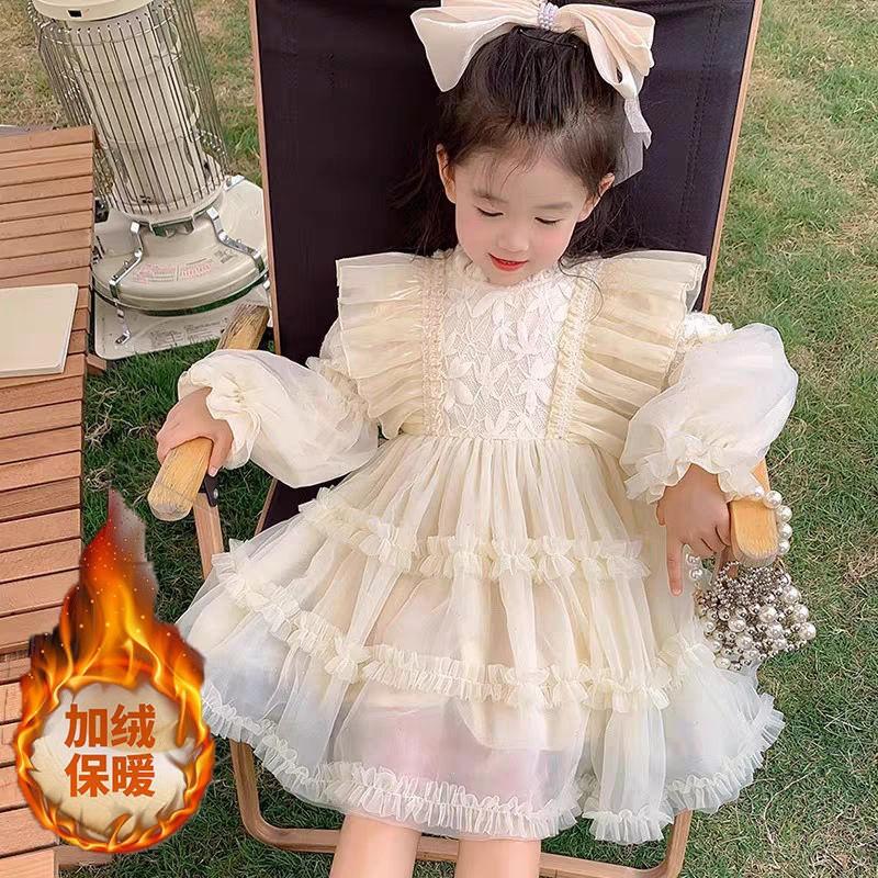 Girls Princess Dress Long Sleeve Solid Color Party Kids 100-140cm