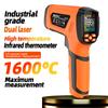 1600°C Digital Thermometer Non-contact High Temperature Meter Infrared Emissivity with K-type Probe Dual Laser Alarm Pyrometer