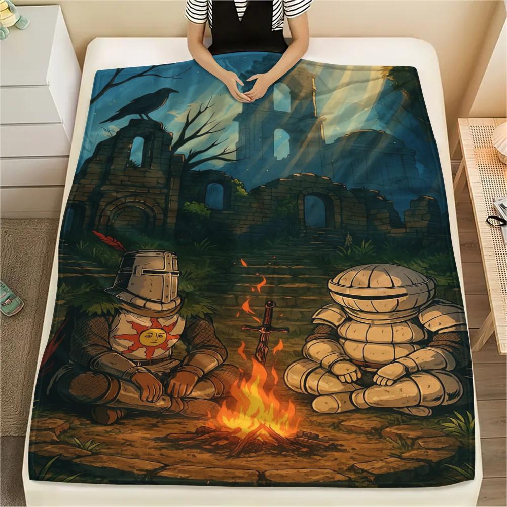 1Pc Dark Soul Print Flannel Blanket, High quality Comfortable for All Seasons, Home Decor, Warmth and Comfort, Perfect for Christmas Gifts