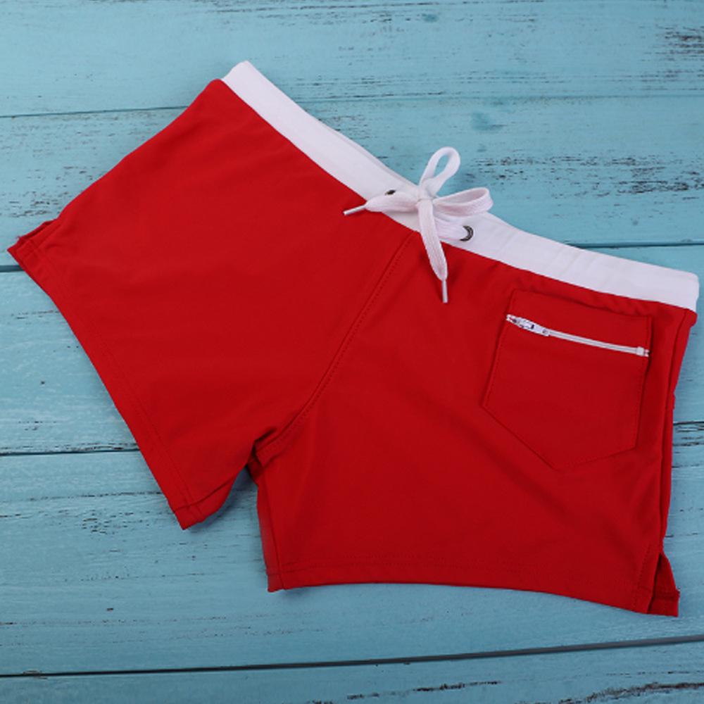 2023 Men's High-Waisted Square Leg Swim Trunks - European & American Fashion, Solid Color, Drawstring, Five-Point Casual Style.