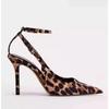 New Leopard Print Pointed Toe Office Lady Shoes Autumn Designer Shallow Stilettos Large Size Ankle Strap Women High Heels Pumps