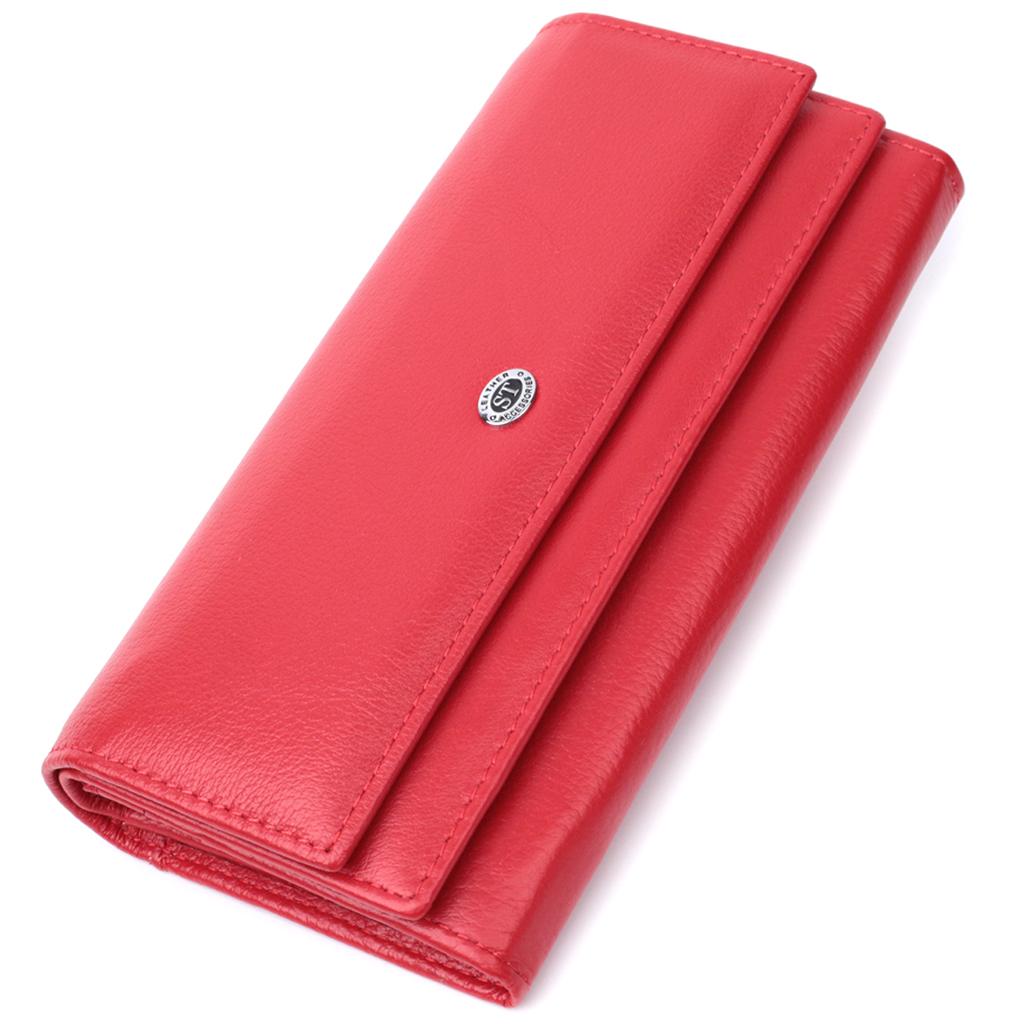 Roomy Women's Wallet with Two Flaps Made of Genuine Leather ST Leather 22695 Red