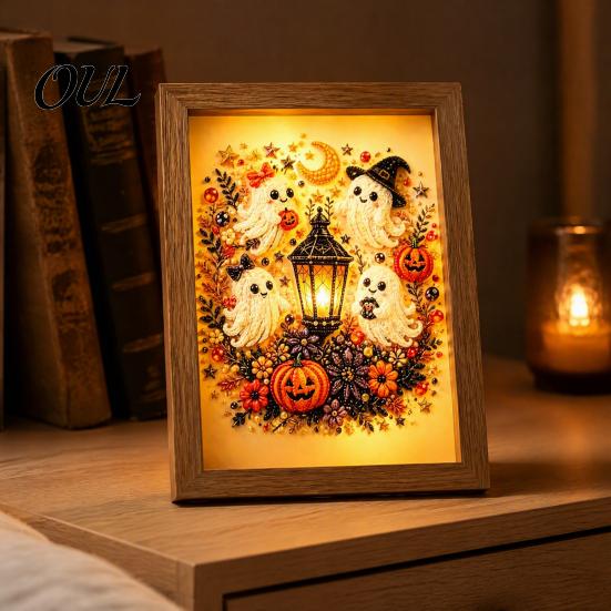 Indoor Festive Atmosphere Decor Ghost Photo Frame Lamp, Halloween Lighted Shadow Box, Haunted House Theme Gothic Skeleton Table Centerpiece