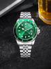 RICECGO Men's Steel Strip Quartz Watch Night Light Hands Sports and Leisure Watch Black Green Disc Calendar Men's Watch