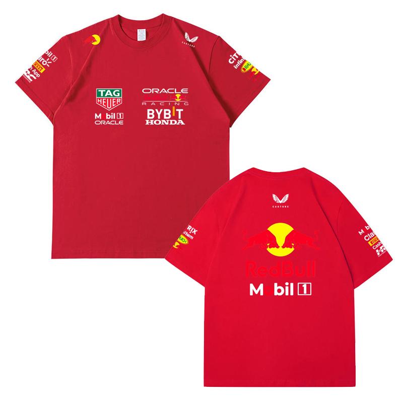Red Bull Мужская Женская Футболка Команды Формулы-1, Летняя Хлопковая Футболка с Коротким Рукавом, Печать Спереди и Сзади, Повседневный Свободный Спортивный Топ, Разноцветная