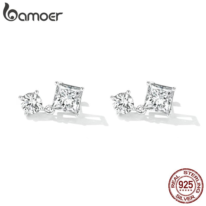 Женские серьги-гвоздики BAMOER из стерлингового серебра 925 пробы с нежным кубическим цирконием, изящные роскошные серьги-гвоздики для девочек, изысканные ювелирные изделия Gitf