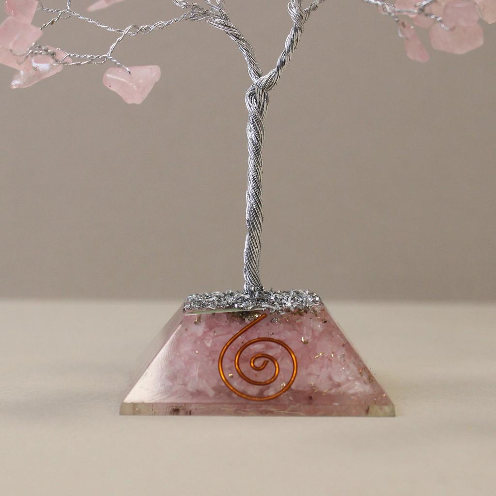 Rose Quartz Crystal Tree Orgonite Base 80 Gemstones