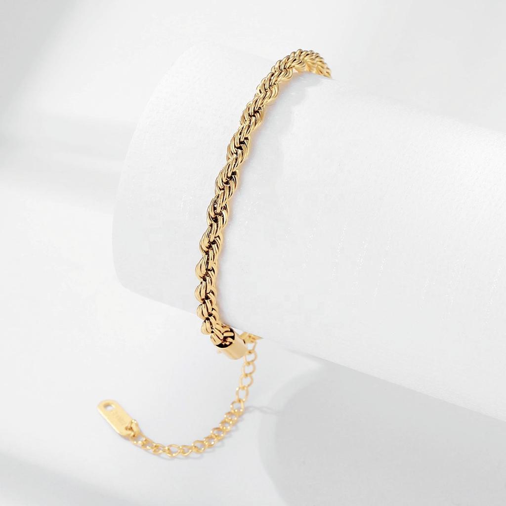 Fashion Men Women Waterproof Stainless Steel PVD18K Gold Twisted Chain Bracelet Twisted Hemp Rope Chain Bracelet