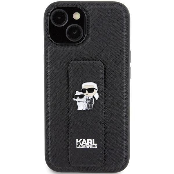 Karl Lagerfeld Чехол Gripstand Saffiano Karl&Choupette Pins для iPhone 15 - черный