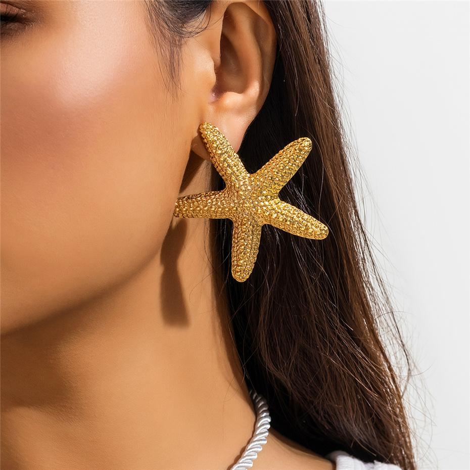 Exaggerated Boho Metal Big Starfish Star Pendant Choker Necklace Women Summer Punk White Chunky Chain Y2K Jewelry Accessories