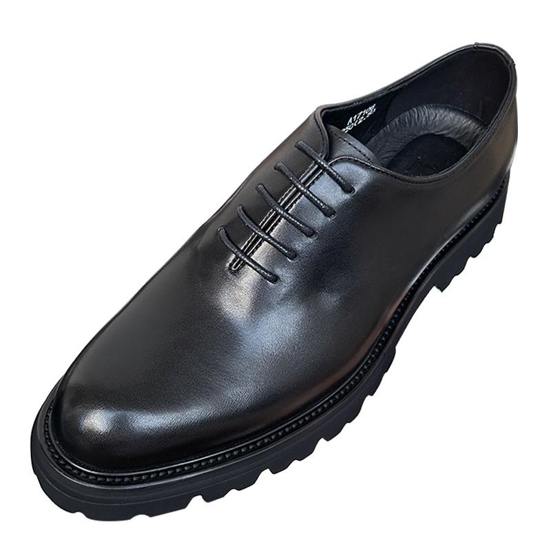 Цельные кожаные туфли-оксфорды для мужчин, деловые, кожаные, дышащие, на толстой подошве, увеличивающие рост, свадебные, мужские туфли для жениха, мужские кожаные туфли