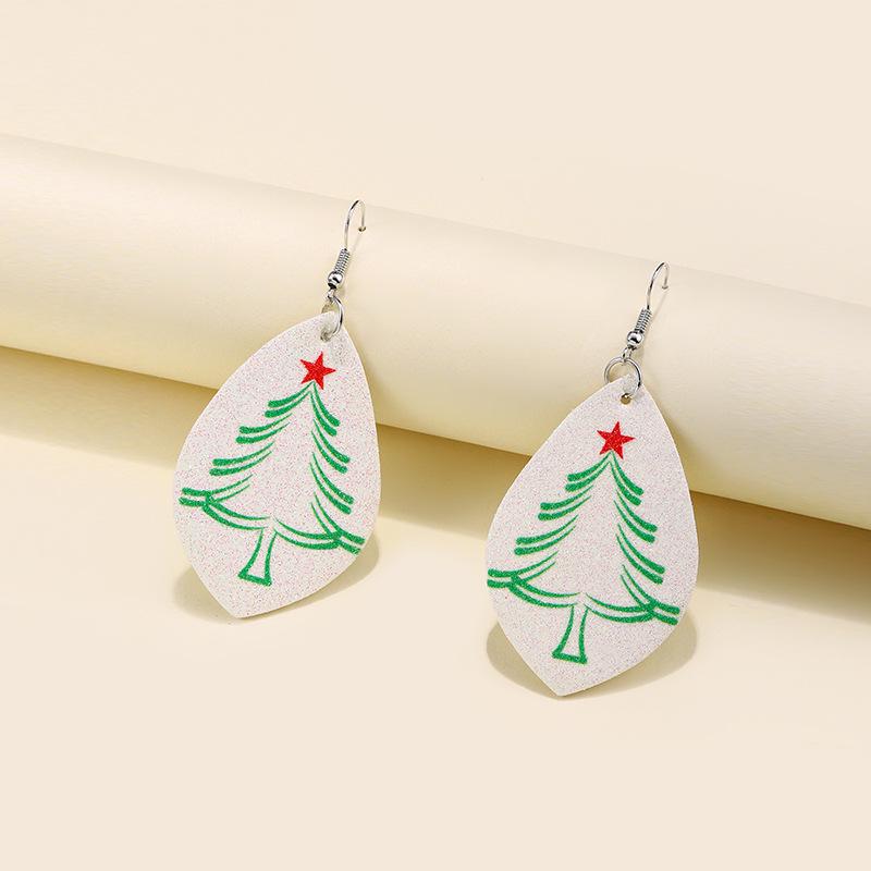 Women's Vintage Christmas Tree Leather Stud Earrings - Creative Double-sided Print