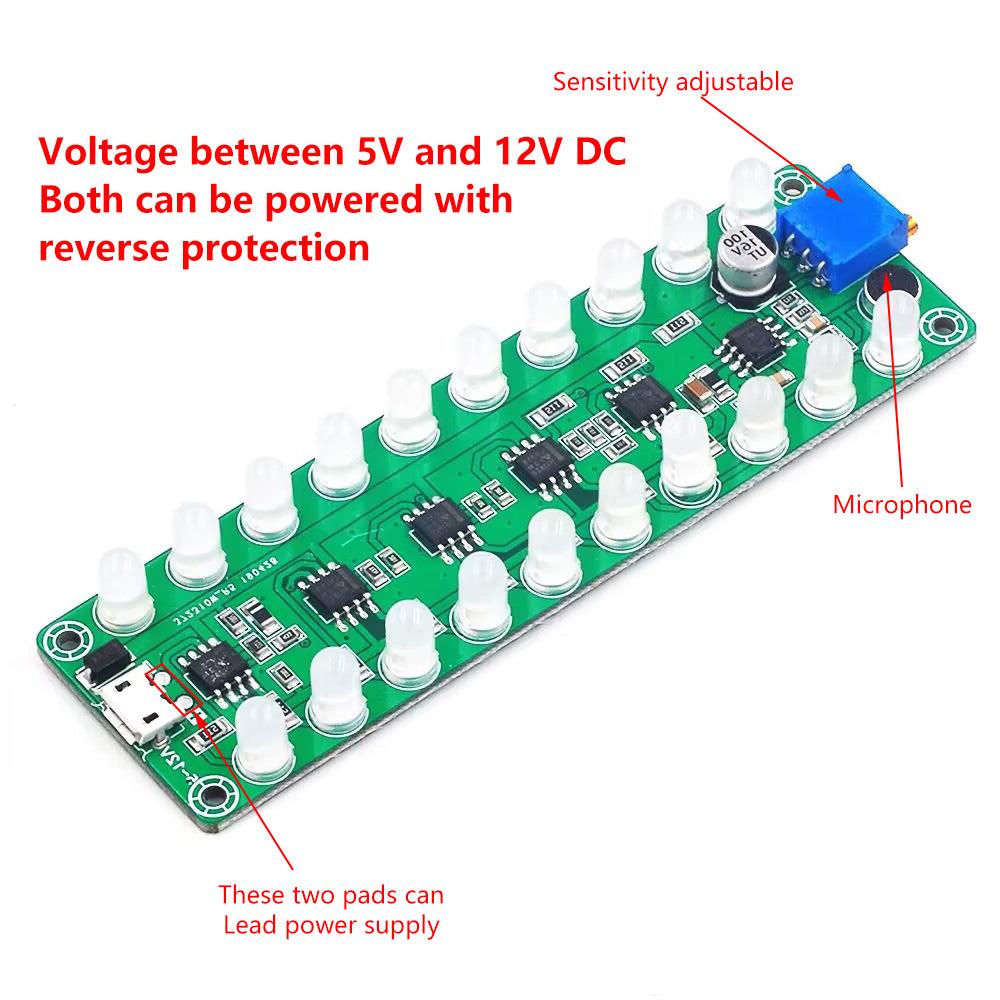 Acoustic Sensing Spectrum Audio Power Amplifier Level Meter LED Indicator Flash Melody Light Sound Partner DC 5V-12V