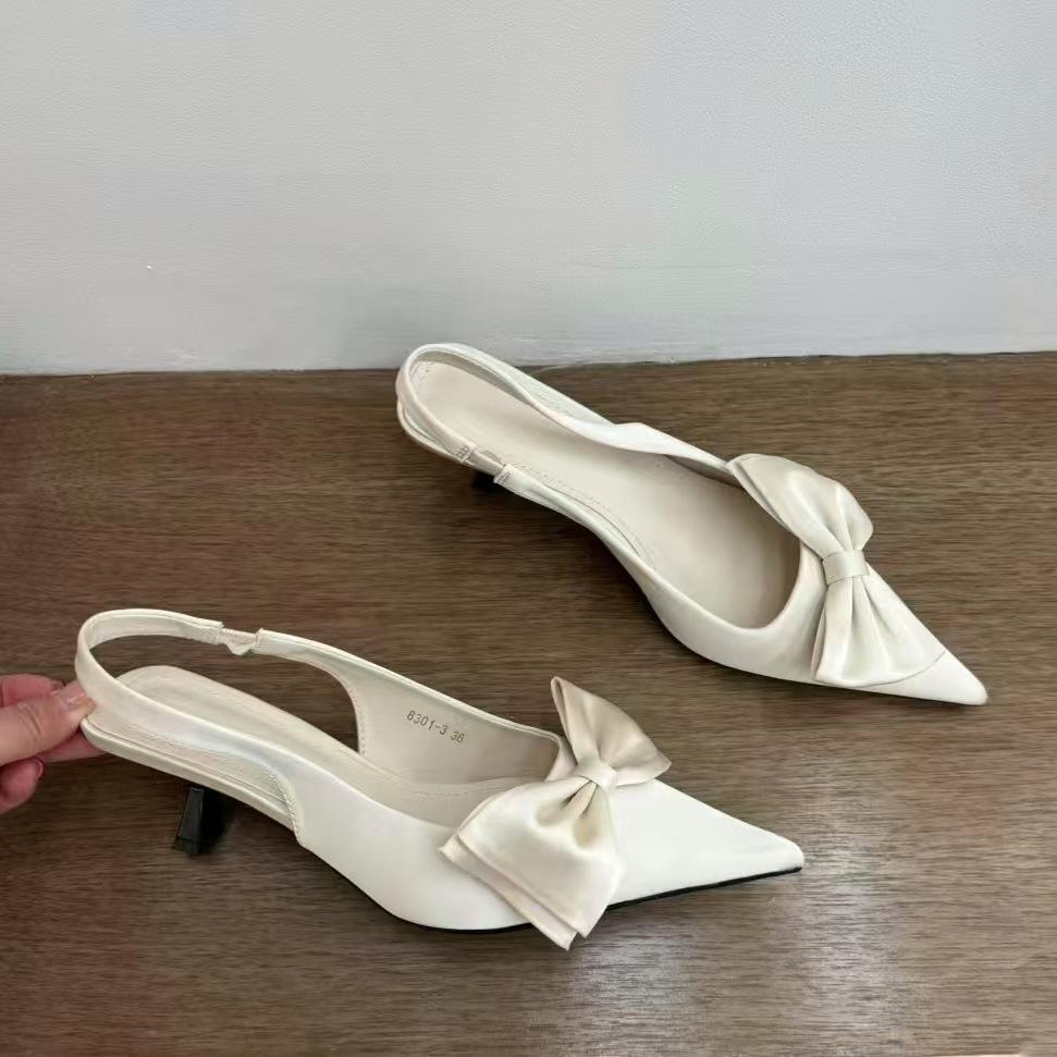 Женские босоножки Фиолетовый темперамент Атласный бант Острый задник Пустые босоножки Женские новые остроносые туфли на шпильках Женская обувь