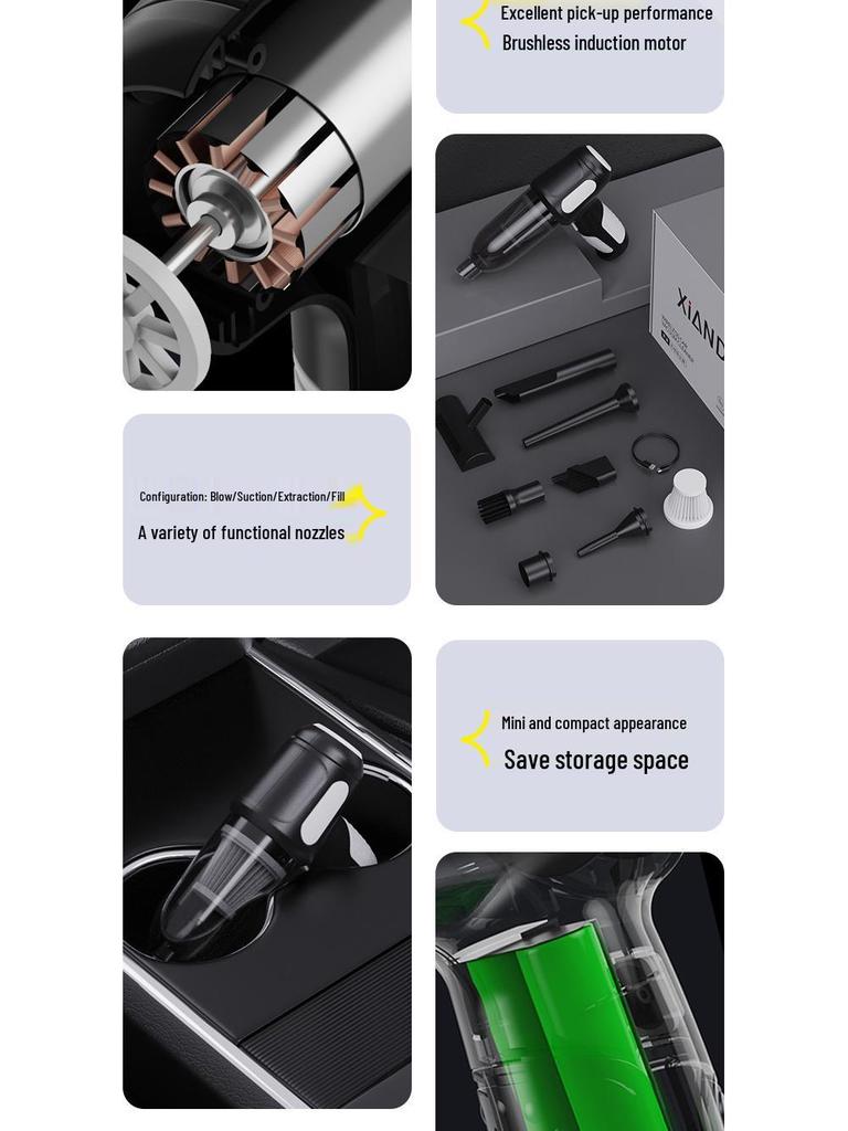Compact Dual-Use Wireless Car Vacuum Cleaner with Super Suction and Blowing Function for Home and Car