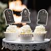 Halloween Cake Toppers Tombstone Party Decorations 8pcs Set Y-00121 Black Edge Paper Inserts