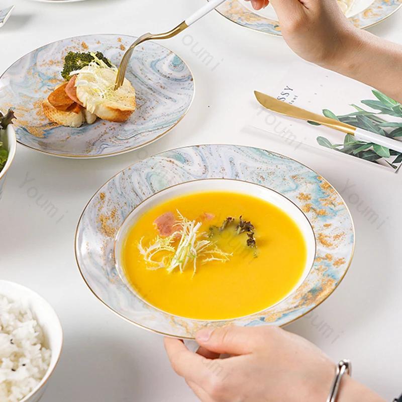 Креативная обеденная тарелка «Звездное небо», легкая роскошная ресторанная тарелка для десерта и салата, изысканная керамическая посуда, миска для супа