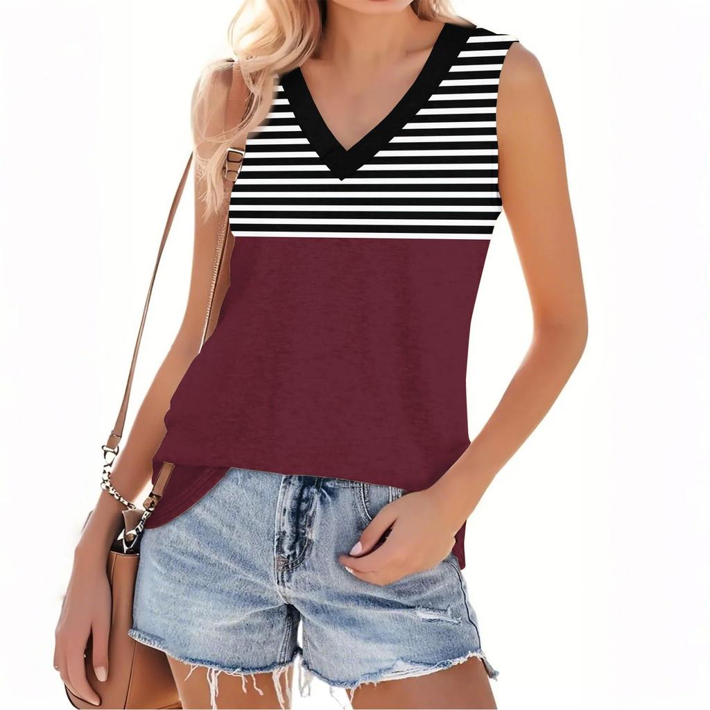 Women's Fashion Casual Daily Versatile Striped Texture Slim Fit Summer Vest Top