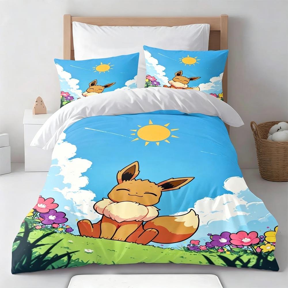 Cartoon Eevee Bedding Sets Comforter Quilt Bed Cover Eevee Duvet Cover PillowCase Kids Adult Size Home Textiles