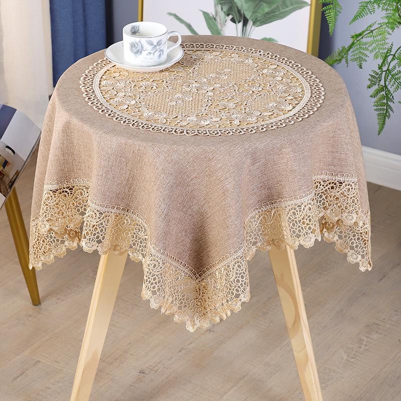 Белый полый кружевной край, универсальный чехол для домашнего обеденного стола, кофейный стол, квадратный коврик для стола, простой сплошной цвет, мягкая кружевная скатерть