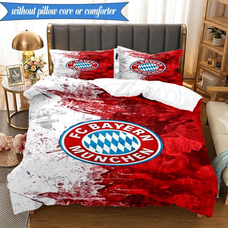 3PCS FC Bayern München Printed Soft Bedding Set,Including 1pc Duvet Cover And 2pcs Pillowcases Perfect for Bedroom, Dormitory, Fan gift