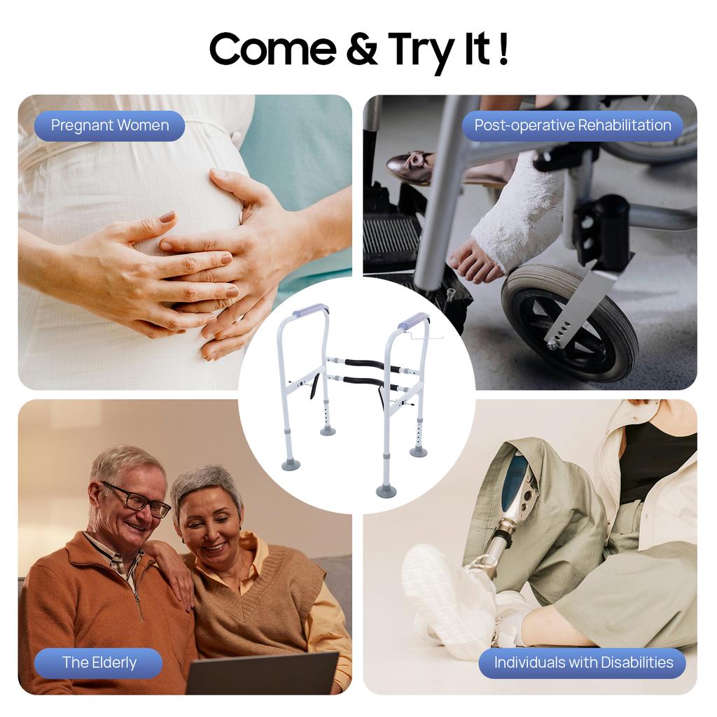 Поручни для туалета для пожилых, регулируемый поручень для ванной, опорная рама из углеродистой стали 330 фунтов для инвалидов и пожилых