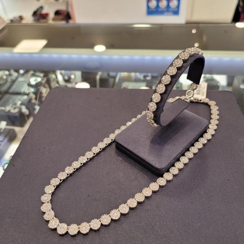 Atria Circle Chain Flower Tennis N Necklace AAANETN0001WHF