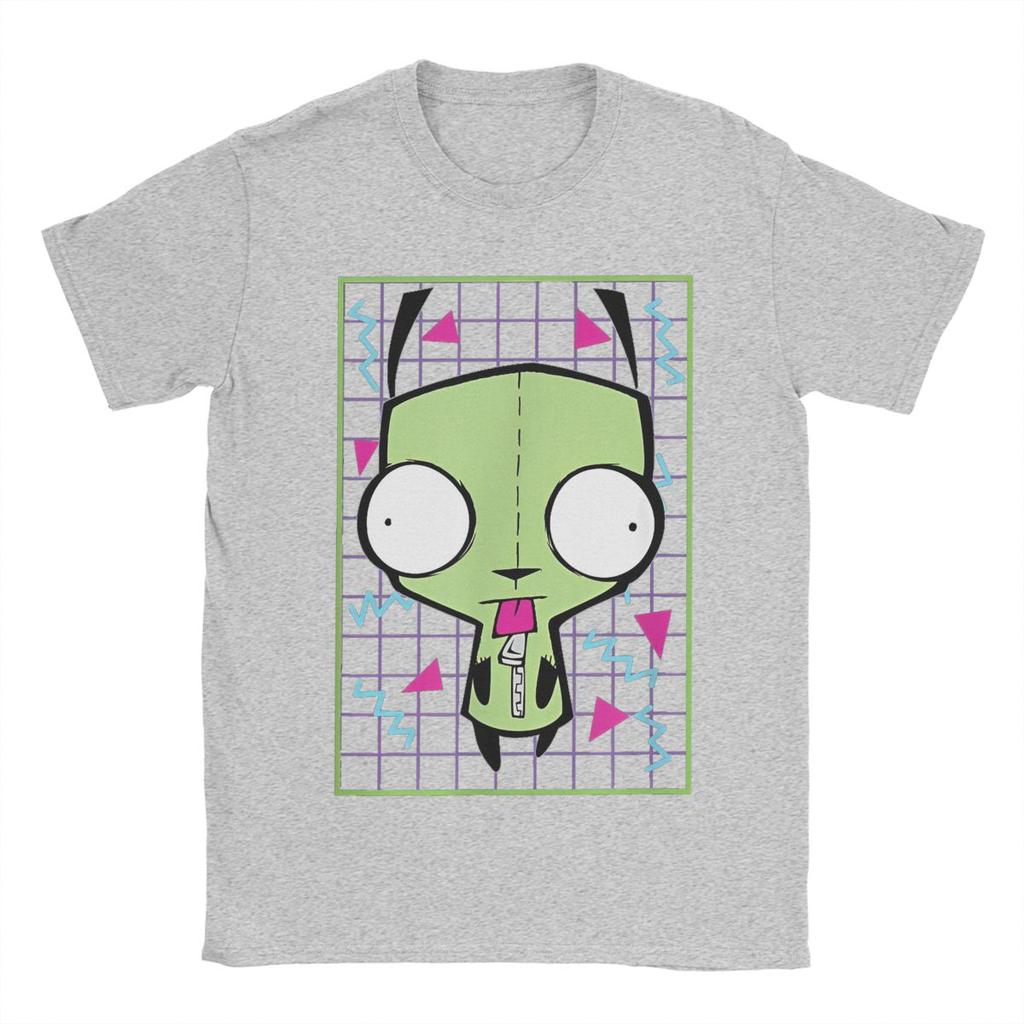 Мужские футболки Invader Zim Gir 90-х годов, с клетчатым рисунком, из чистого хлопка, с коротким рукавом, с круглым вырезом, размеры 4XL 5XL