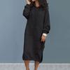 Женское платье-толстовка с капюшоном и длинными рукавами, передний карман и боковой разрез, завязка на подол, сплошной цвет, толстовка, платье миди, уличная одежда