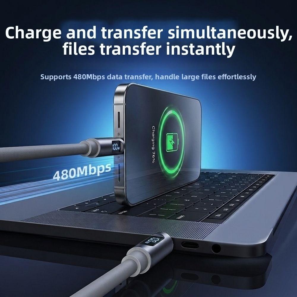 1.2m/1.8m Data Cable Converter LCD Dynamic Display Type-C Cable 240W Super Charging Cable