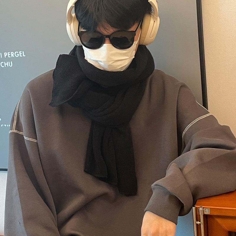 Japanese Style Wool Knitted Scarf: Soft and Warm Solid Color Neck Warmer for Couples – Perfect for Autumn and Winter