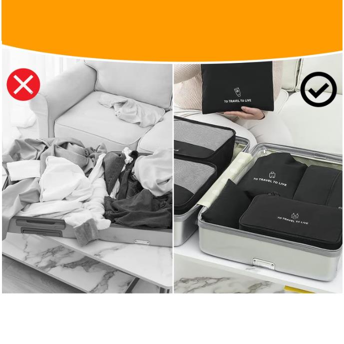 Travel Suitcase Organizer Set of 7 for Clothes, Cosmetics, Shoes