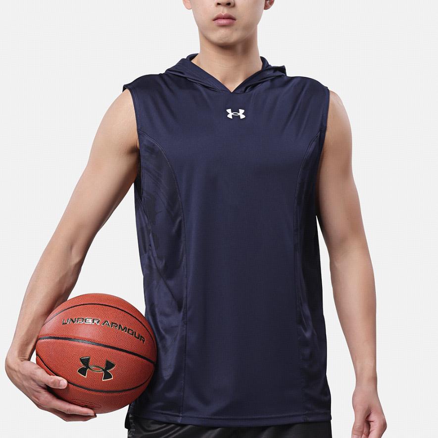 Under Armour Однотонный простой фирменный логотип с принтом повседневный дышащий жилет без рукавов для мужчин, темно-синий 24500001-409