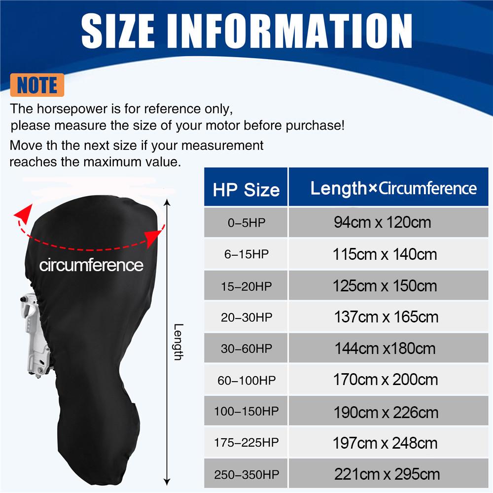 Outboard Motor Cover 420D Waterproof Boat Motor Cover 0-350HP UV-Proof Black boat marine engine cover for Boat motors