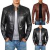 Модные мужские осенне-зимние теплые повседневные кожаные куртки с длинным рукавом на молнии, пальто, топ