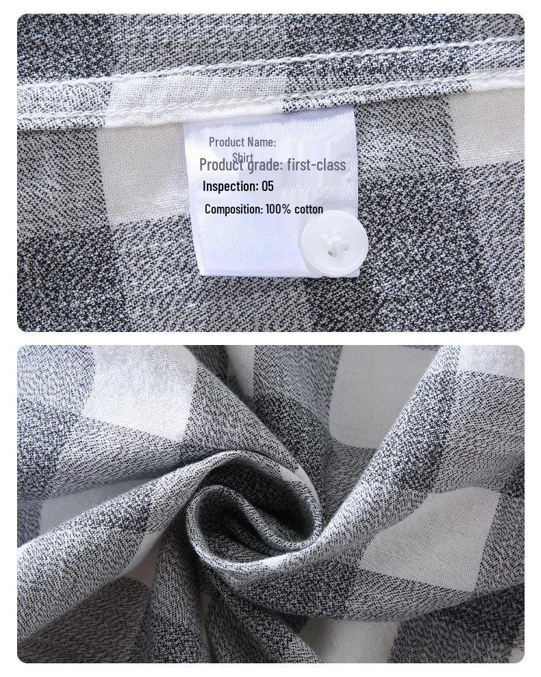 913 S/S Fresh Plaid Long Sleeve Shirt - Men's Casual Loose Fit Square Collar