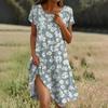 Short Sleeve Boho Dress For Women Casual Loose Fit Summer Sundress Floral Print Dress With Pockets