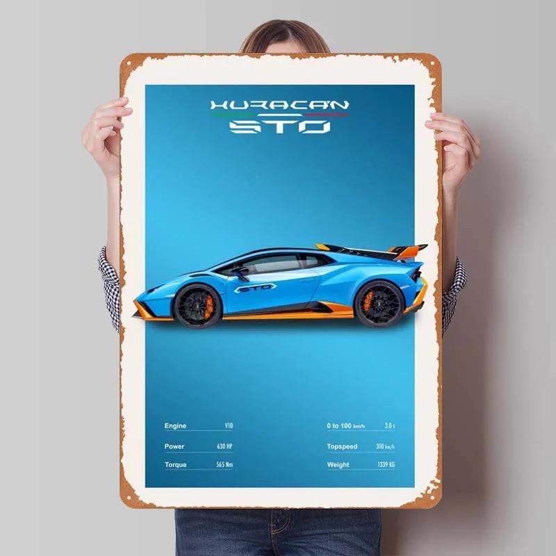 Металлическая табличка Lamborghini Постер с автомобилями Декорация для дома Ретро Металлическая табличка для гаража Настенное искусство Декор