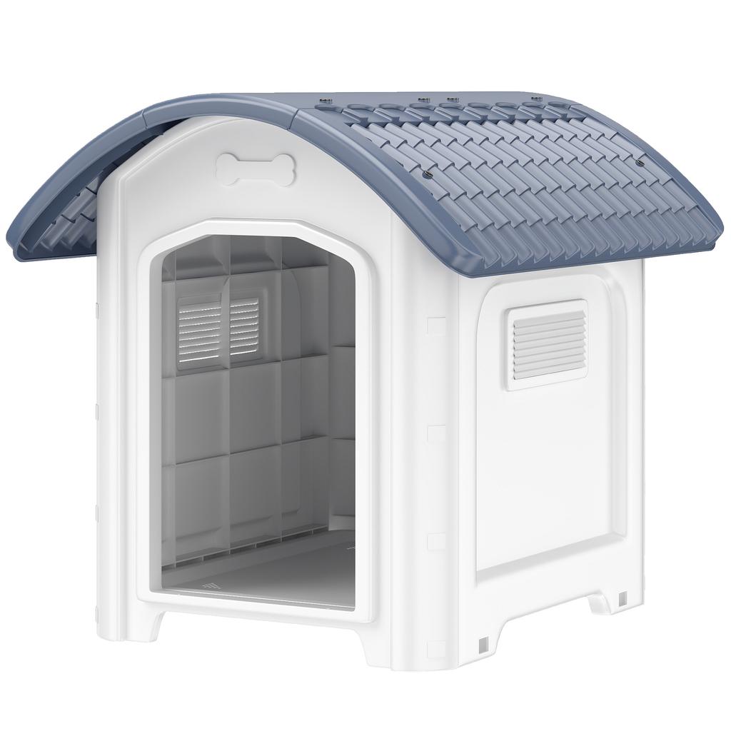 Outdoor Dog Kennel, Plastic Dog House, Raised Removable Floor, Waterproof Roof, Grey