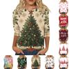 Women's Fashion Casual Round Neck Three-quarter Sleeve Christmas Print T-shirt Top