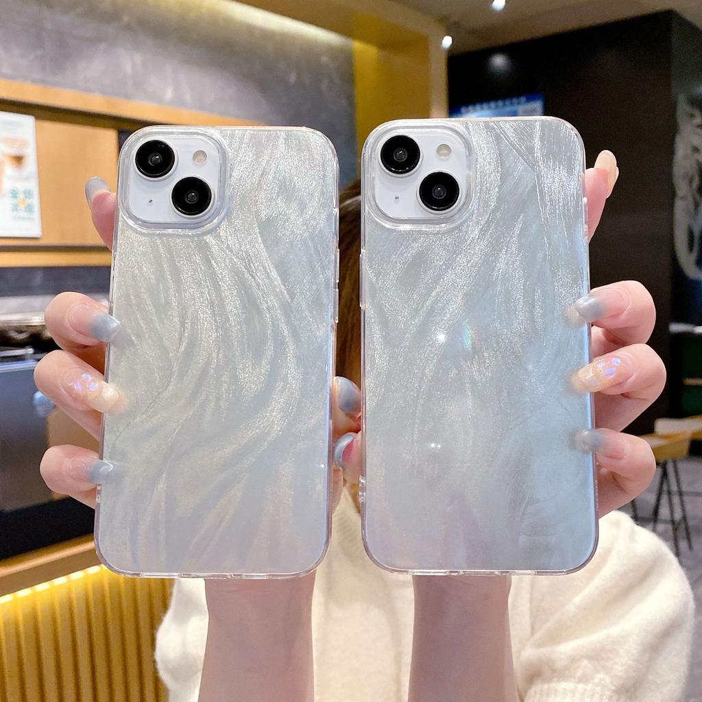 Лазерный чехол из пряжи с перьями для мобильного телефона iPhone15Pro 14/13 защитный чехол Apple 12/11 серебристый простой
