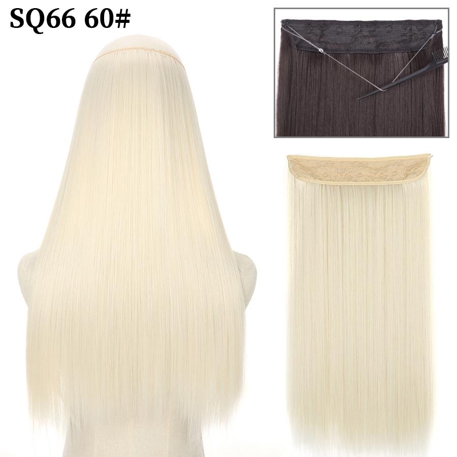 MISS WIG Synthetic Invisible Fish Wire No Clip Wavy Hair Extensions Long Hairpiece Natural Black Brown Blonde for Women Fake Hair Piece