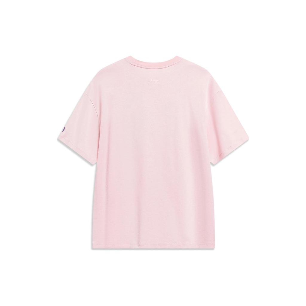 Li-Ning Футболка с коротким рукавом и круглым вырезом с принтом мультяшного логотипа, женская, розовая, AHST564-3