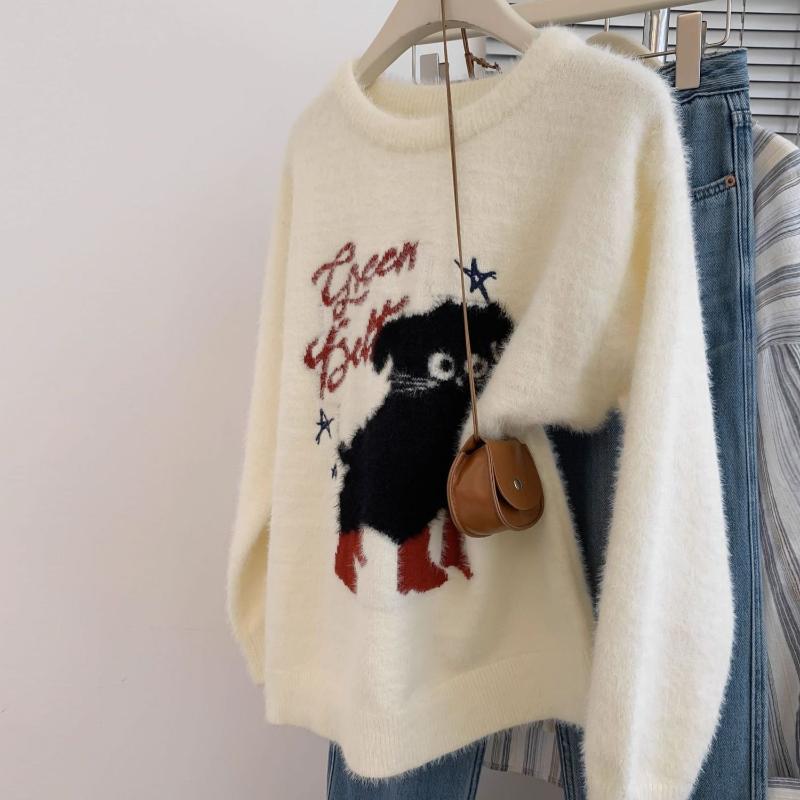 Свитер из жаккардового норкового бархата в стиле колледжа, осень-зима, новый женский корейский свободный базовый свитер