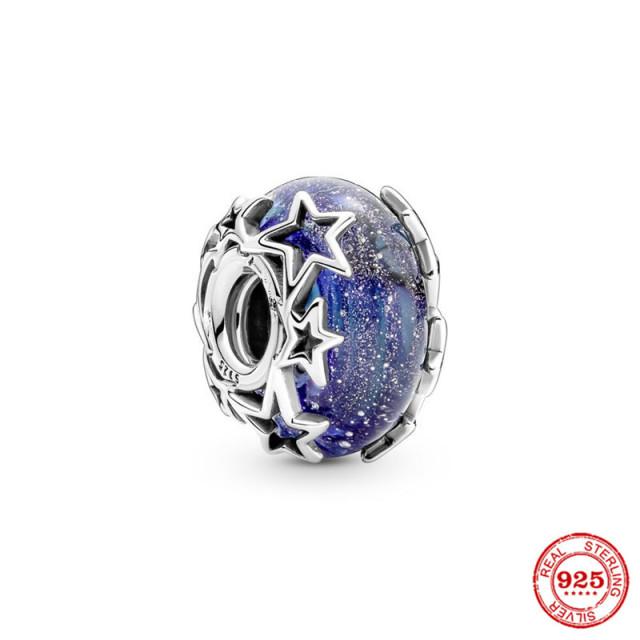 Neastamor Silver 925 Sparkling Blue Star Santa Claus Dangle Charm Bead Fit Original Bracelet Pendant DIY Jewelry Women