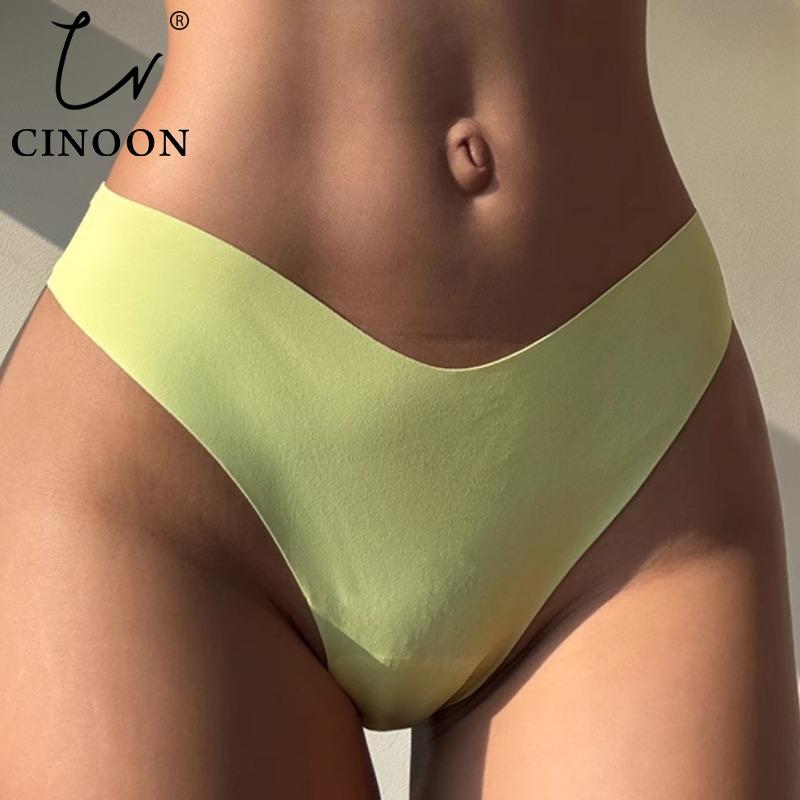 CINOON Women Sexy Seamless Thongs Fashion Low-Rise Ice Silk Ultra-thin G-String Solid Color Soft Comfort Briefs