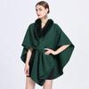 Imitation Rabbit Fur Collar Cape Shawl Women's Knit Cardigan Plus Size Woolen Coat