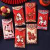 6PCS Traditional Spring Festival Red Envelope Flat Design Year of The Horse God of Wealth Red Pocket Cartoon Thickened